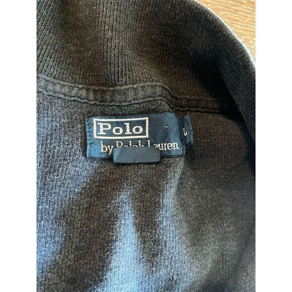 Y2K Polo Ralph Lauren Mens Gray 1/4 Zip Mock Neck Ribbed Sweater Size Large - Picture 3 of 4